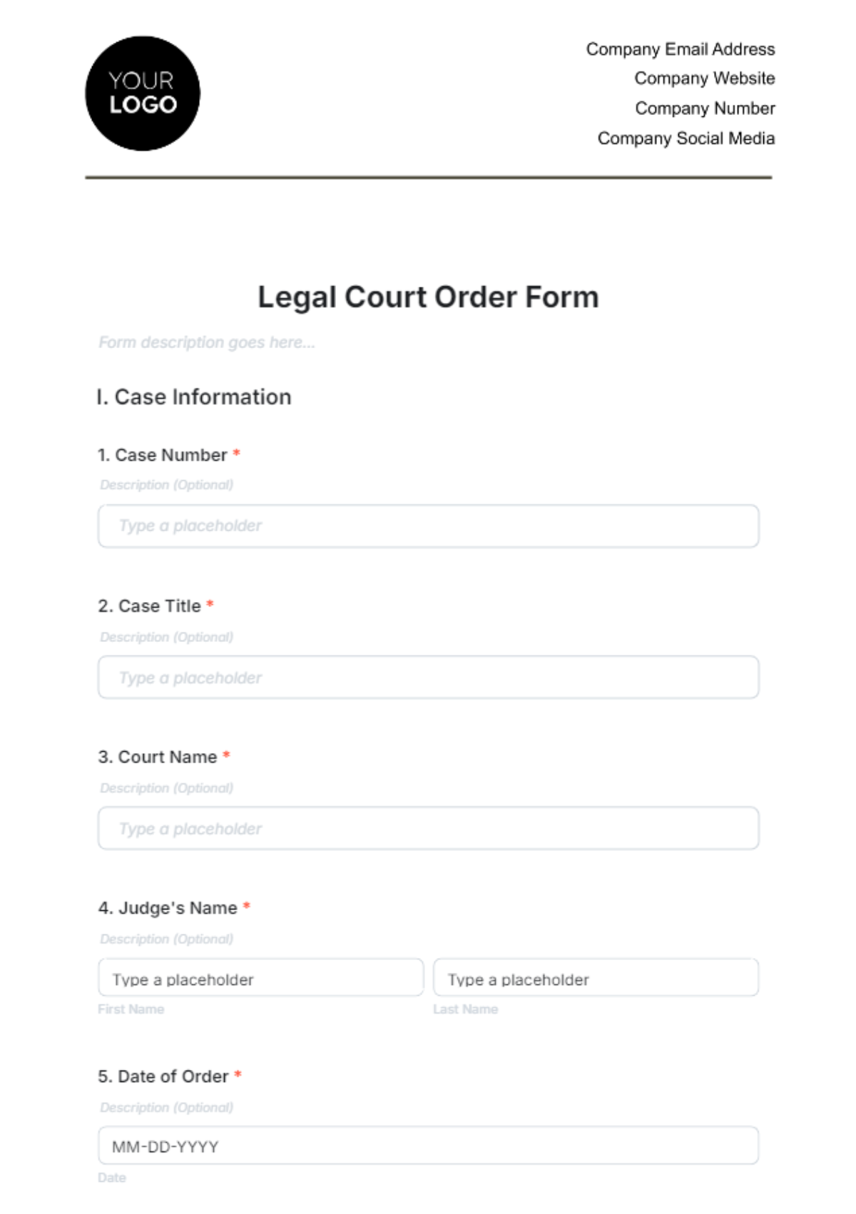 Legal Court Order Form Template