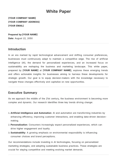 Free White Paper Template to Edit Online