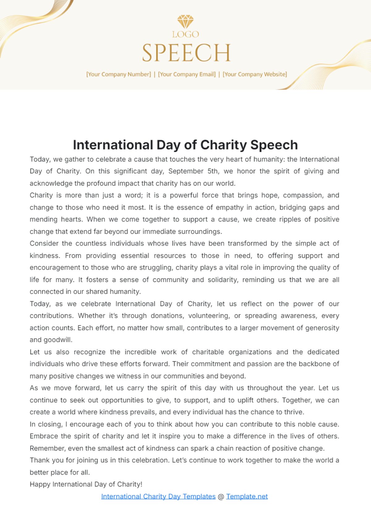 International Day of Charity Speech Template