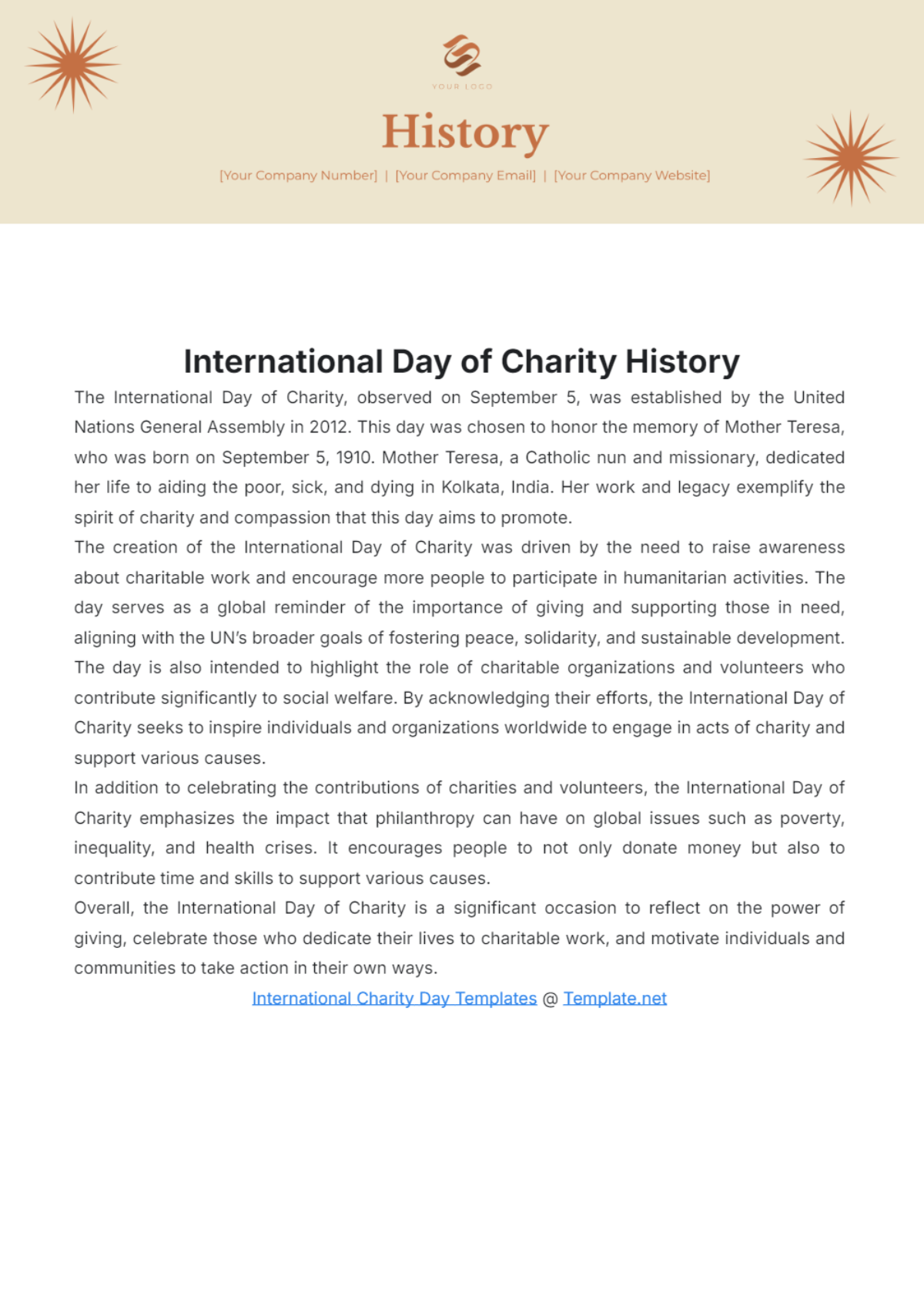 International Day of Charity History Template