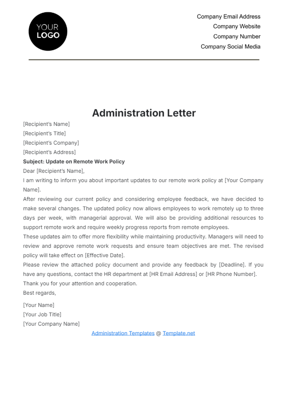 Administration Letter Template - Edit Online & Download