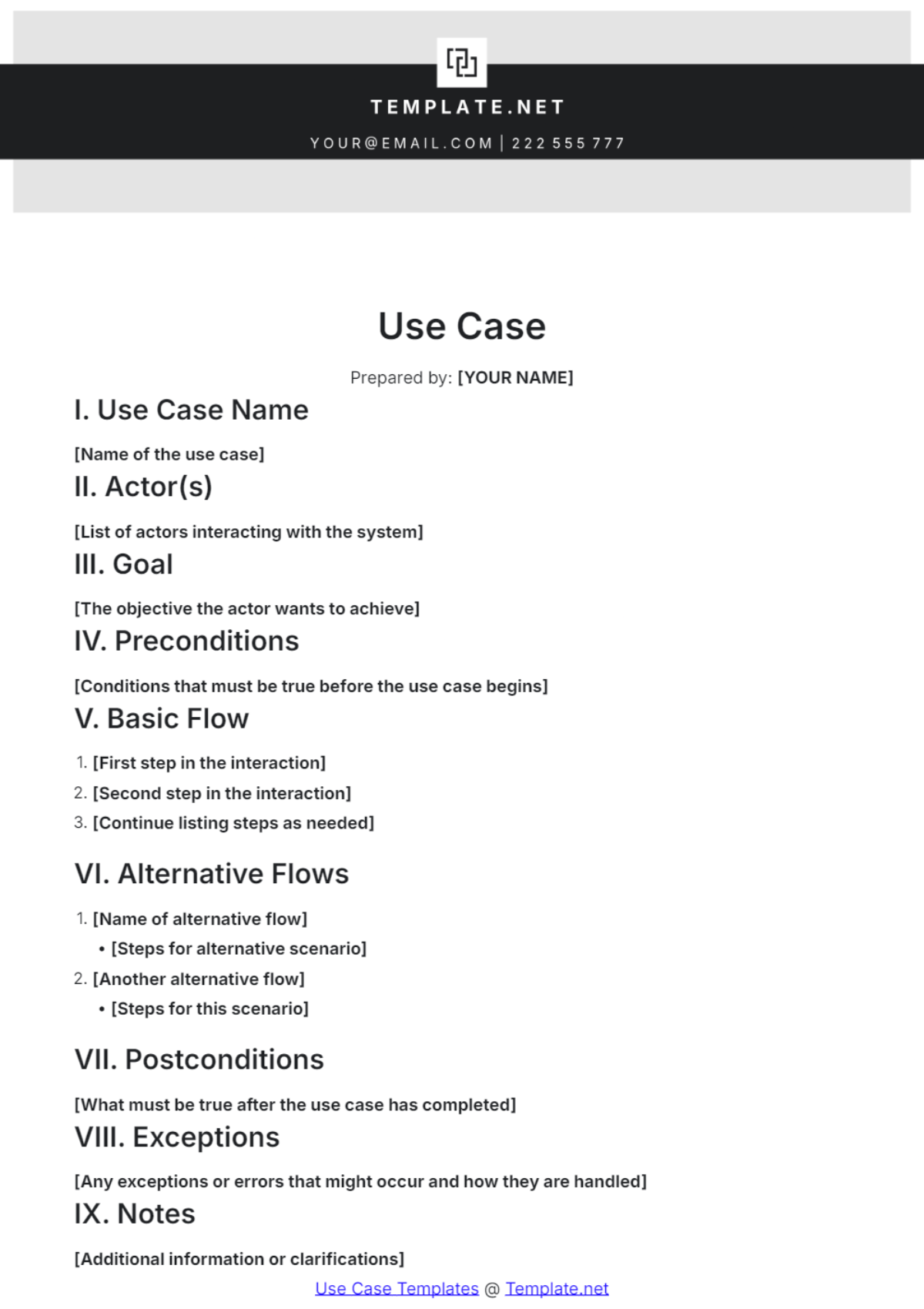 Blank Use Case Template - Edit Online & Download