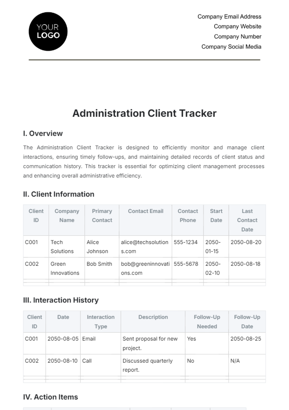 Administration Client Tracker Template