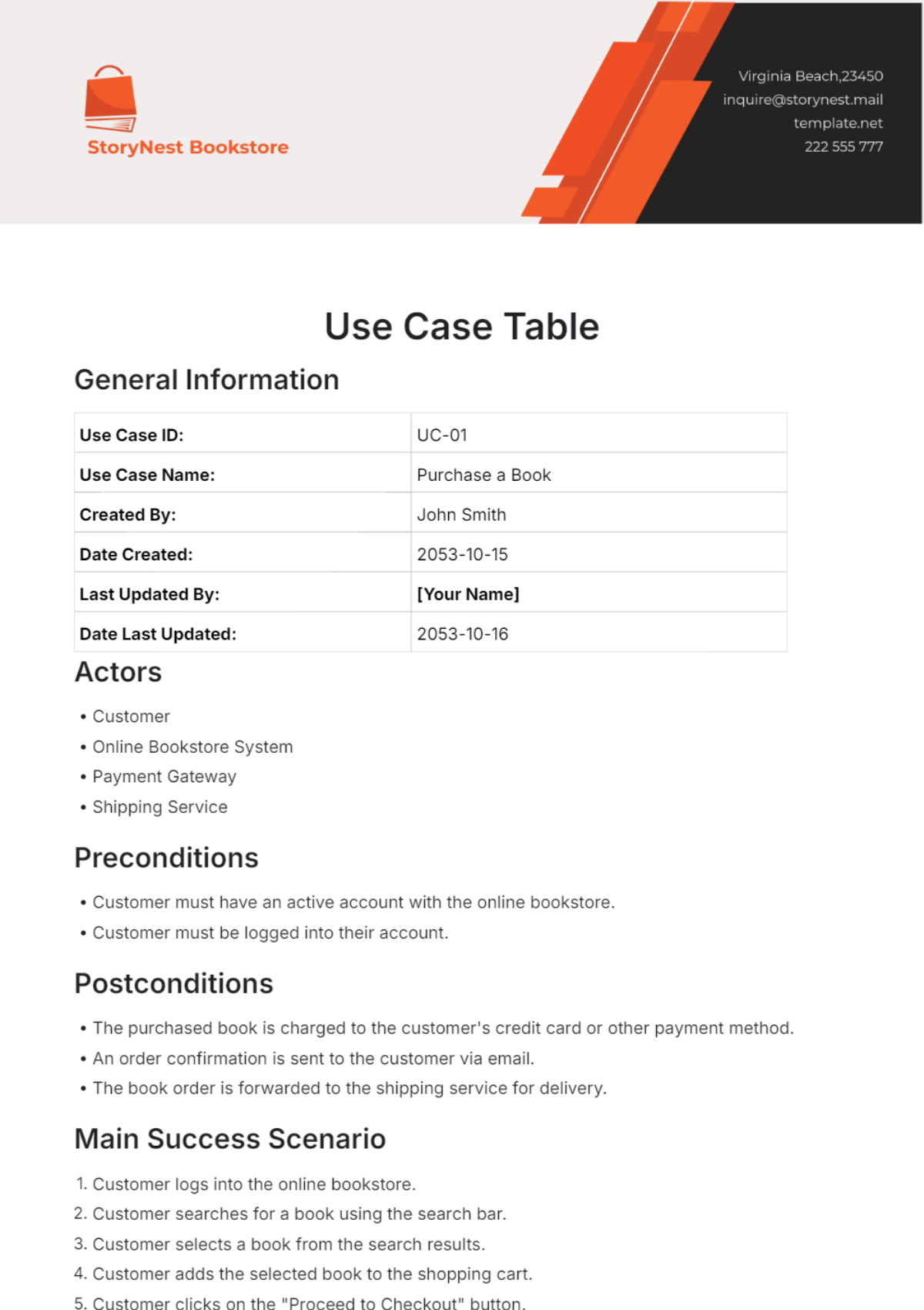 Use Case Table Design Template - Edit Online & Download