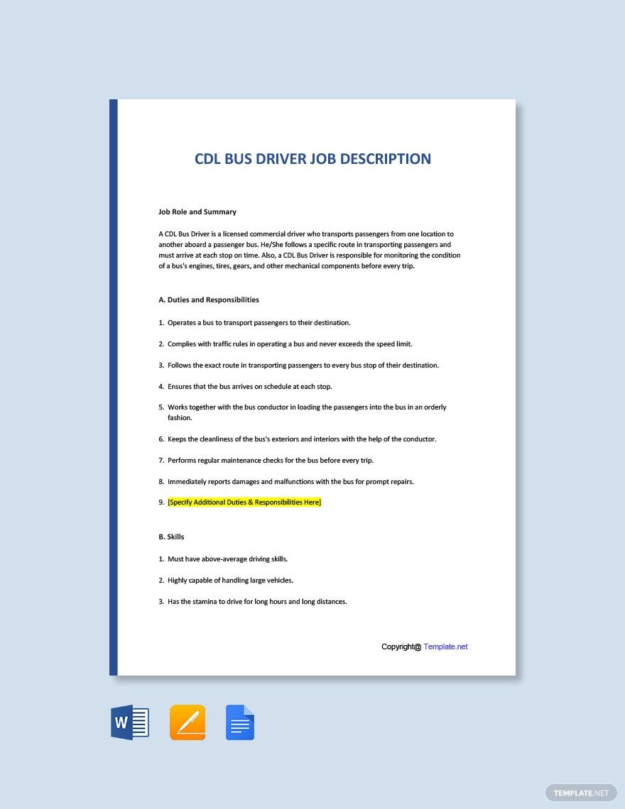 Free CDL Bus Driver Job Ad and Description Template