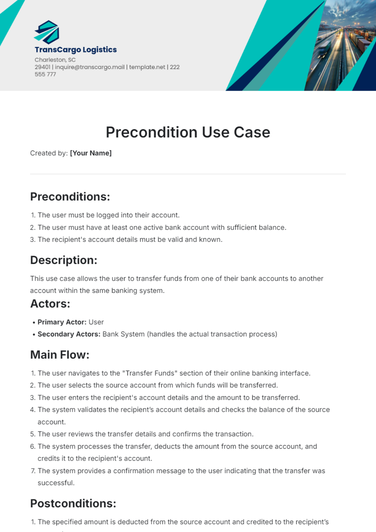 Precondition Use Case Template - Edit Online & Download