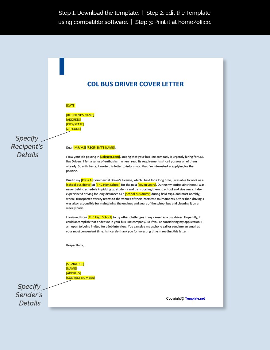CDL Bus Driver Cover Letter Template