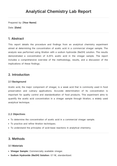 Free Analytical Chemistry Lab Report Template to Edit Online
