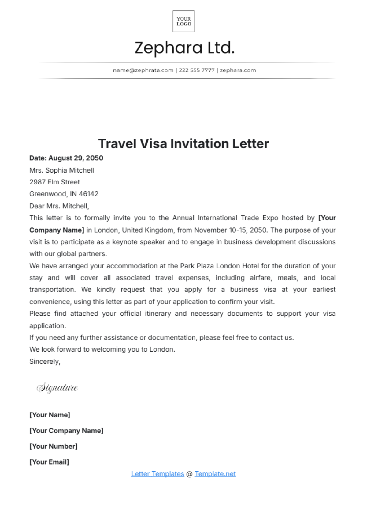 Travel Visa Invitation Letter Template - Edit Online & Download