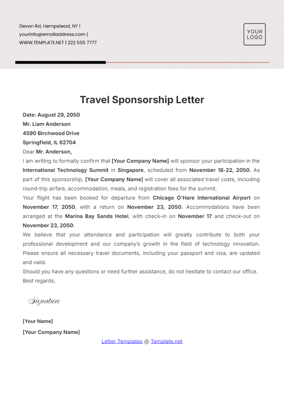 Travel Sponsorship Letter Template - Edit Online & Download