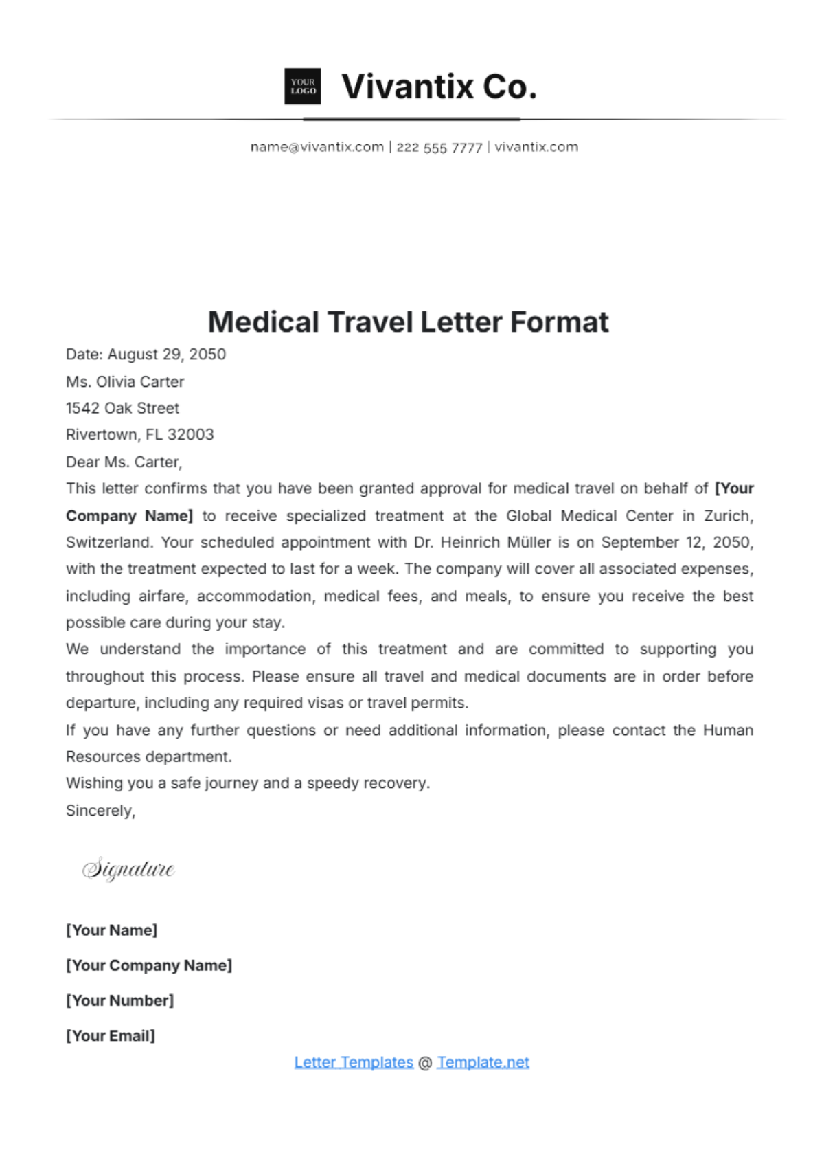 Free Medical Travel Letter Format Template to Edit Online