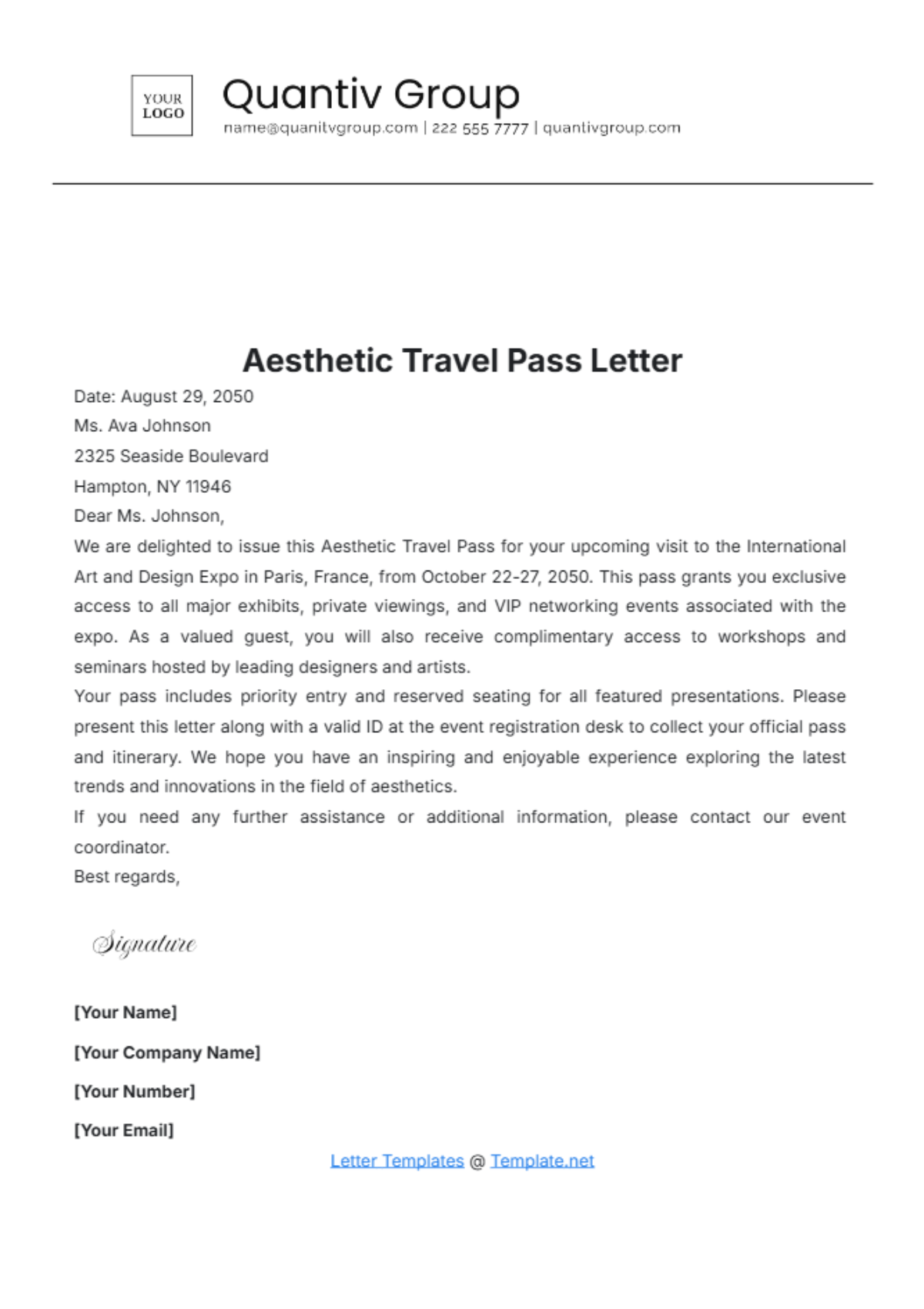 Aesthetic Travel Pass Letter Template - Edit Online & Download