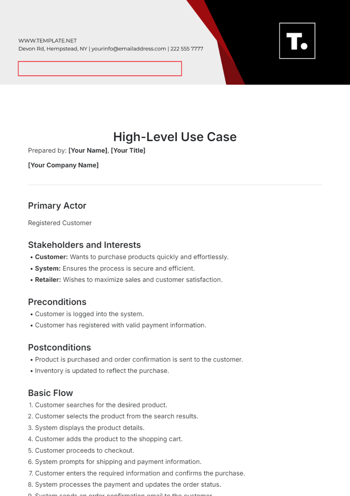 High-Level Use Case Template - Edit Online & Download