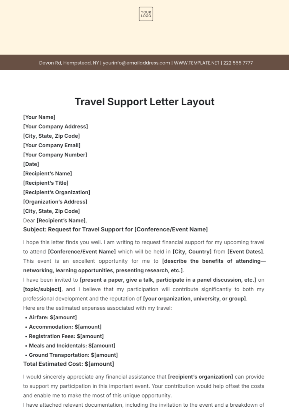 Travel Support Letter Layout Template - Edit Online & Download