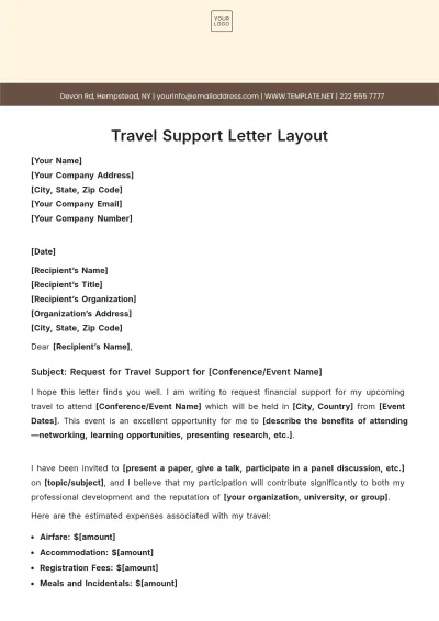 Free Travel Support Letter Layout Template to Edit Online