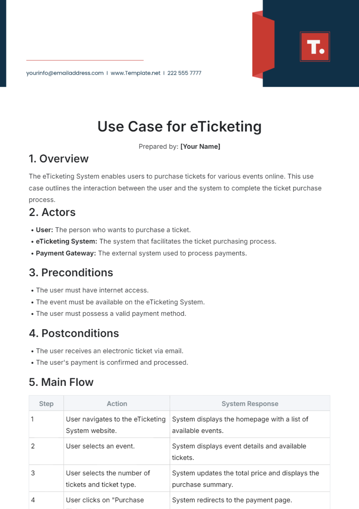 Use Case for eTicketing Template - Edit Online & Download