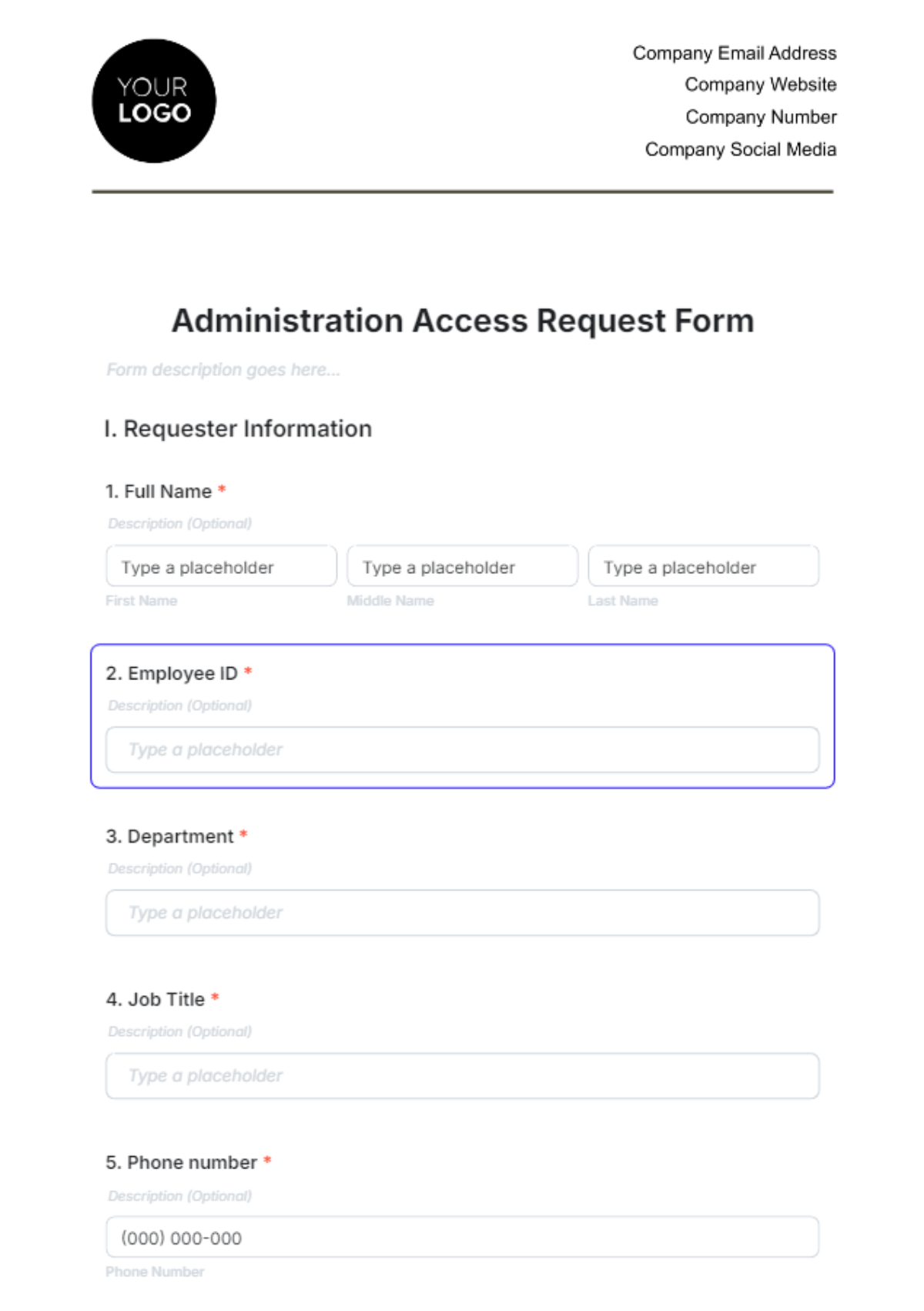 Administration Access Request Form Template - Edit Online & Download