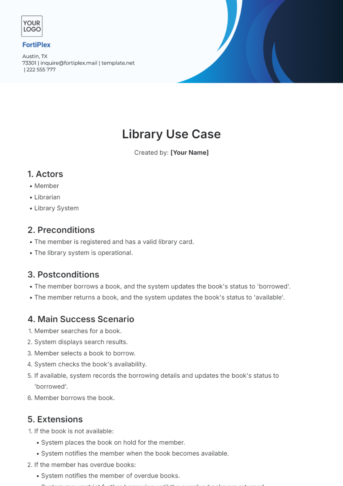 Library Use Case Template - Edit Online & Download