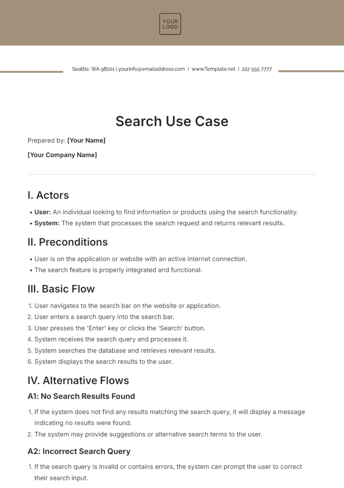 Search Use Case Template - Edit Online & Download