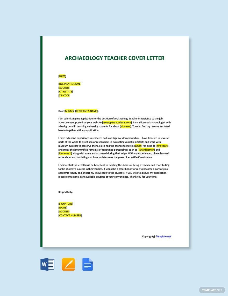 Archaeology Teacher Cover Letter