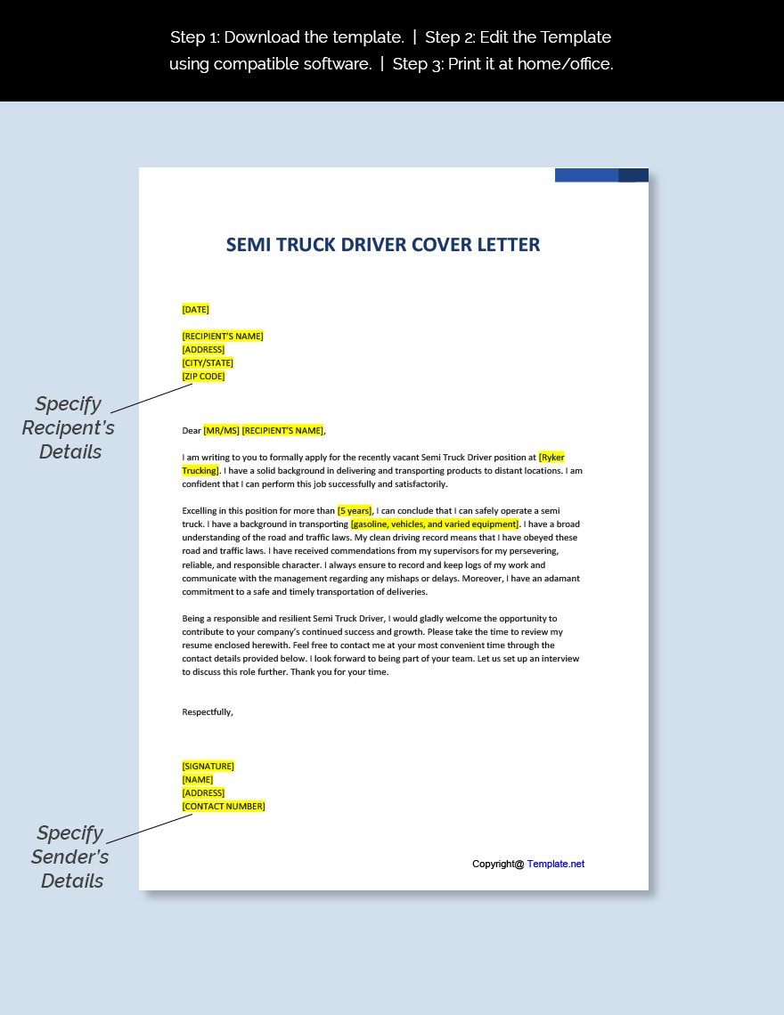 Semi Truck Driver Cover Letter