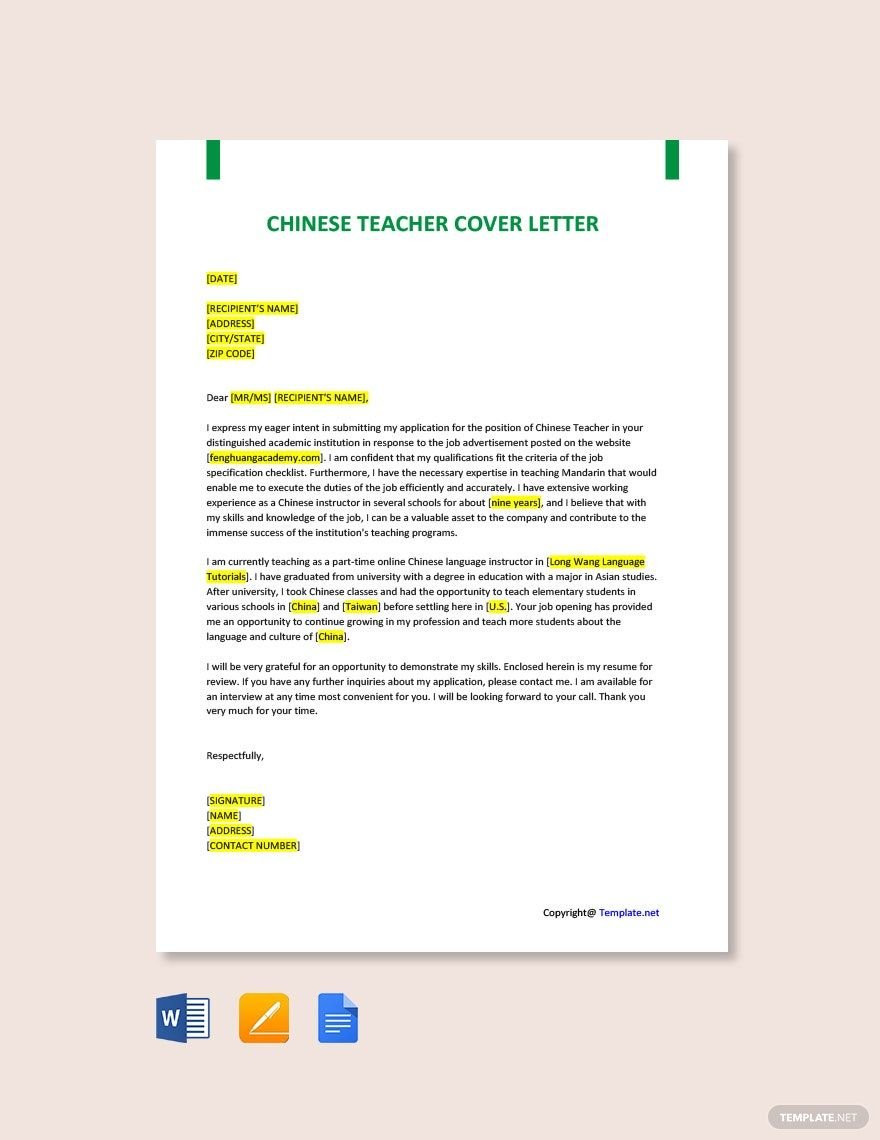 Chinese Teacher Cover Letter