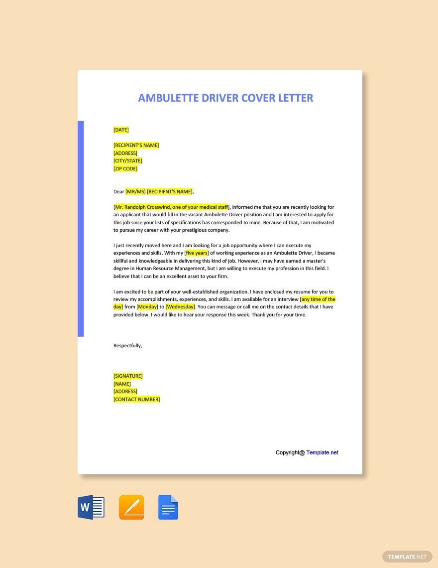 Ambulette Driver Cover Letter