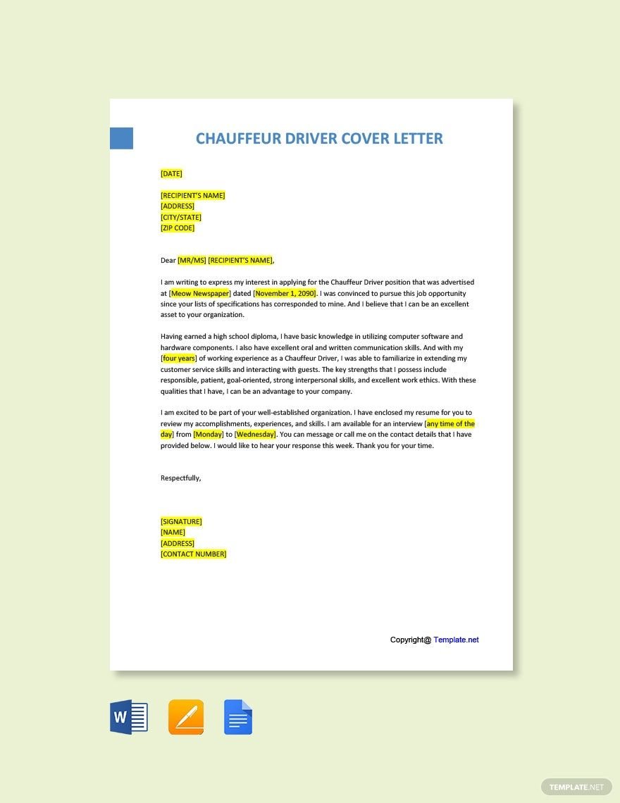 Chauffeur Driver Cover Letter Template