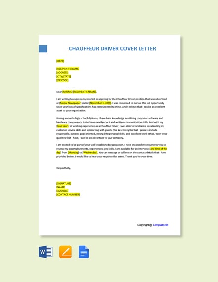 FREE Chauffeur Driver Cover Letter Template Word Google Doc Apple