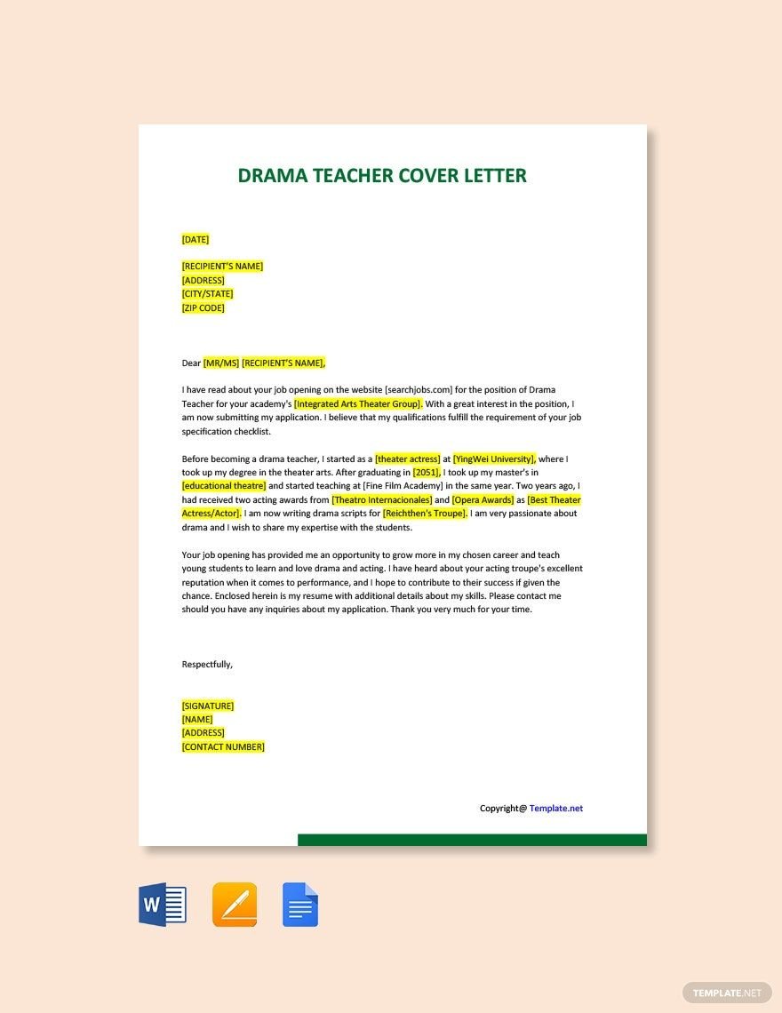 Drama Teacher Cover Letter
