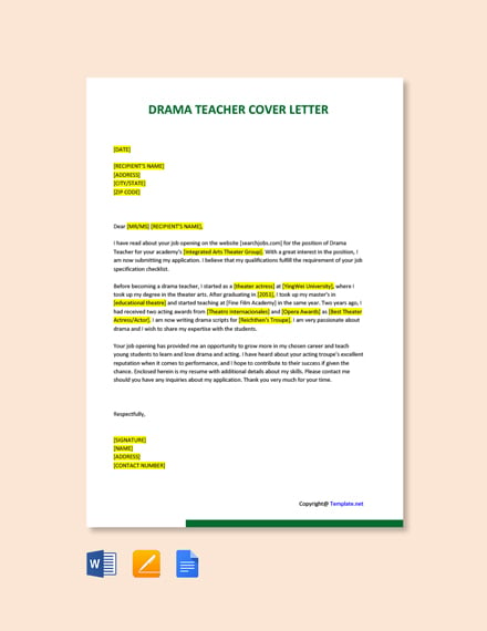 cover letter for drama teacher