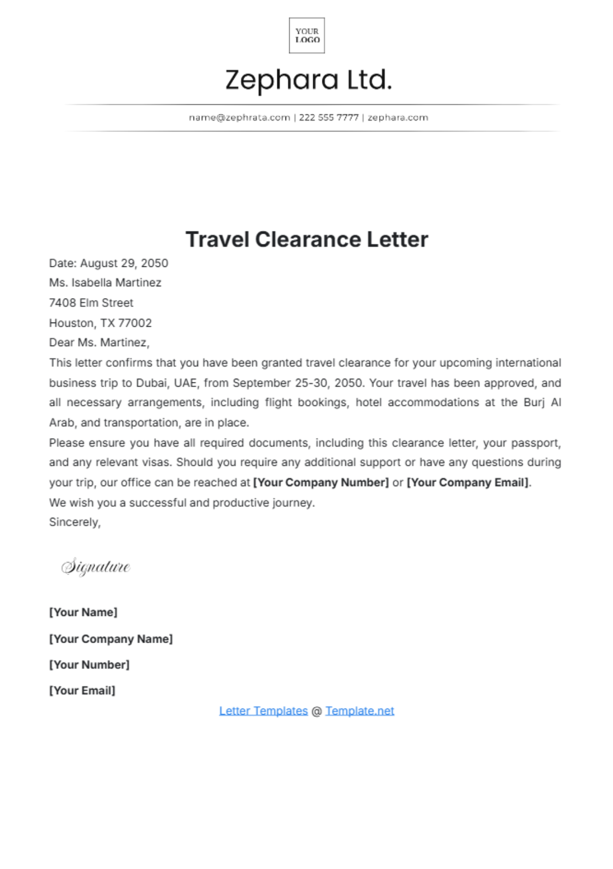 Travel Clearance Letter Template - Edit Online & Download