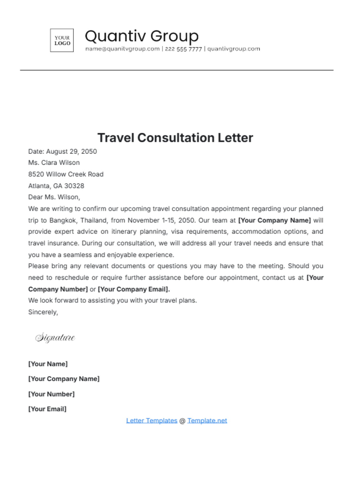 Travel Consultation Letter Template - Edit Online & Download