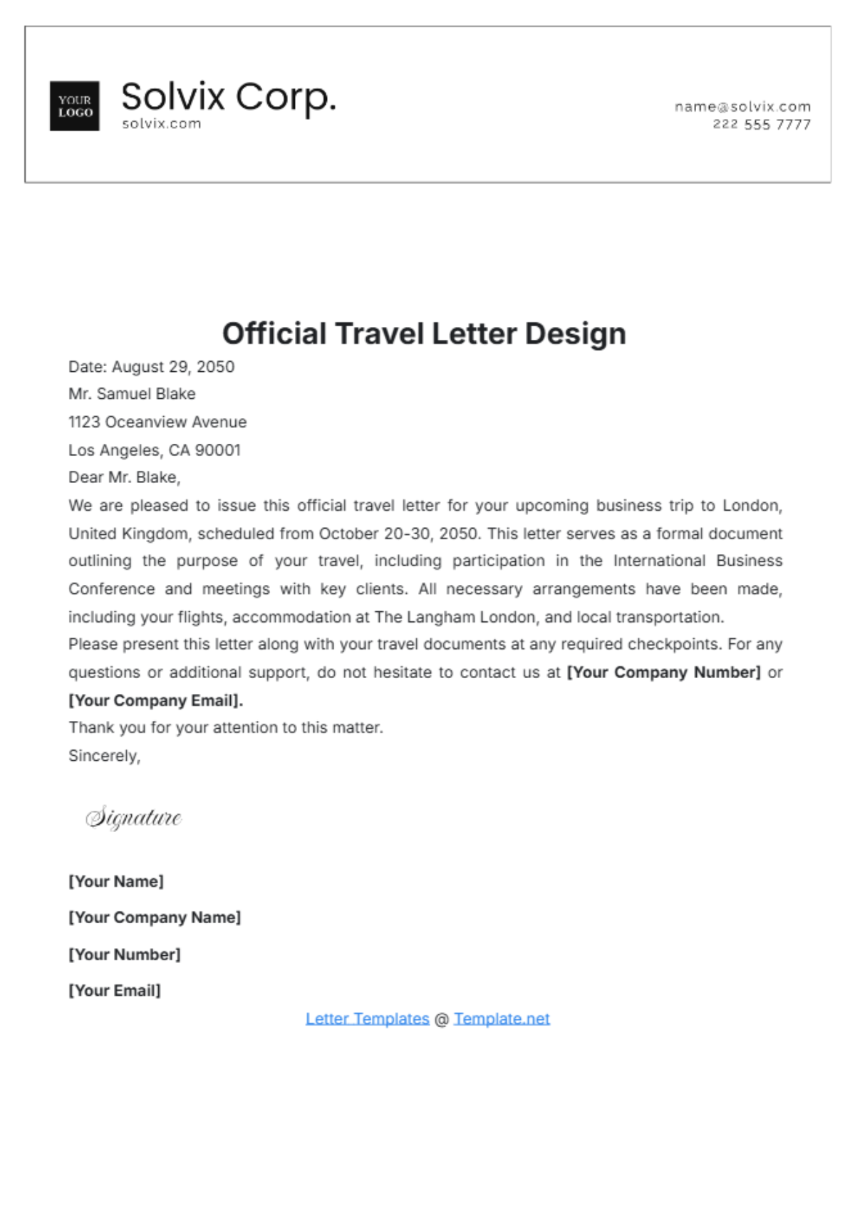 Official Travel Letter Design Template - Edit Online & Download