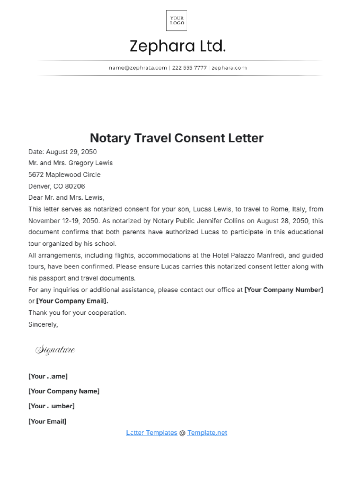 Notary Travel Consent Letter - Edit Online & Download