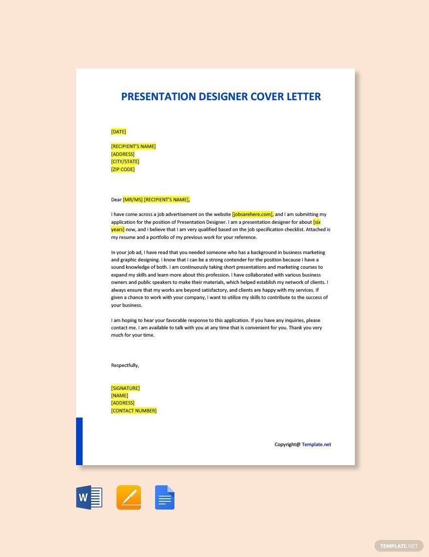 Presentation Designer Cover Letter Template