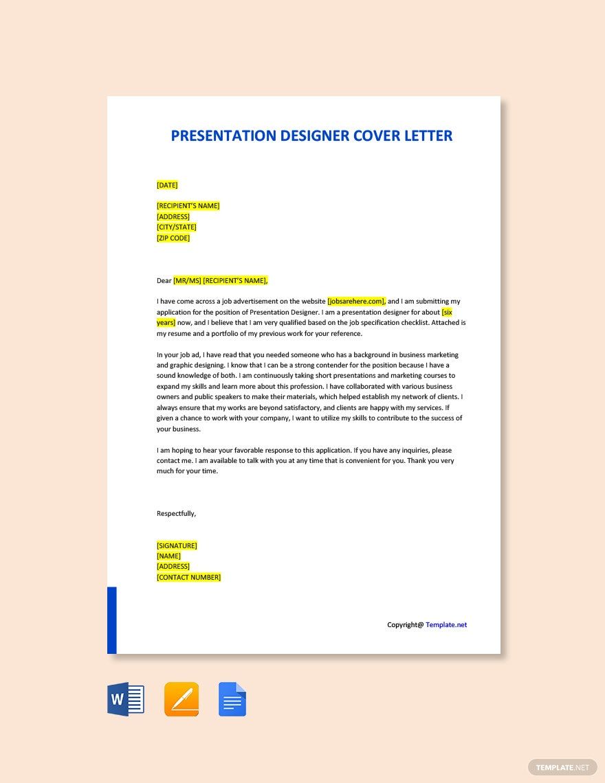 Presentation Designer Cover Letter Template in Word, Google Docs, Pages, PDF - Download | Template.net