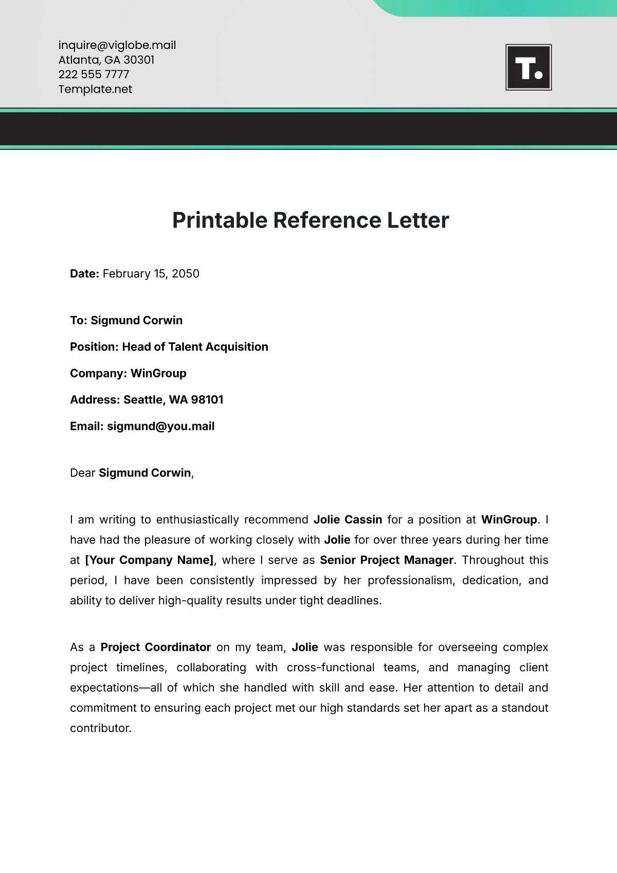 Printable Reference Letter Template - Edit Online & Download