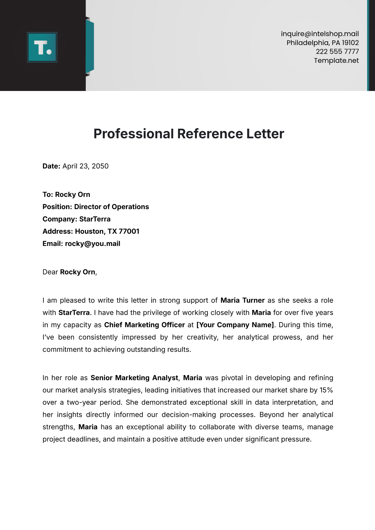 Standard Professional Reference Letter Template - Edit Online & Download