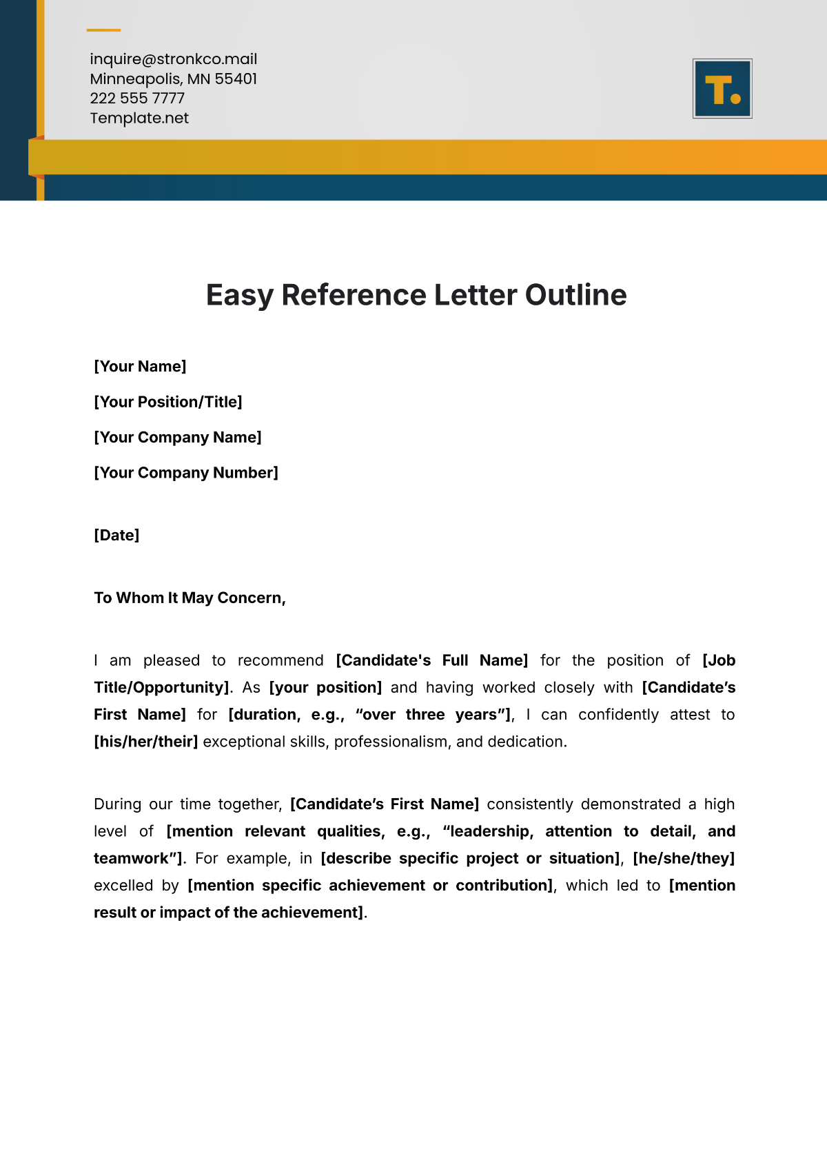 Easy Reference Letter Outline Template - Edit Online & Download