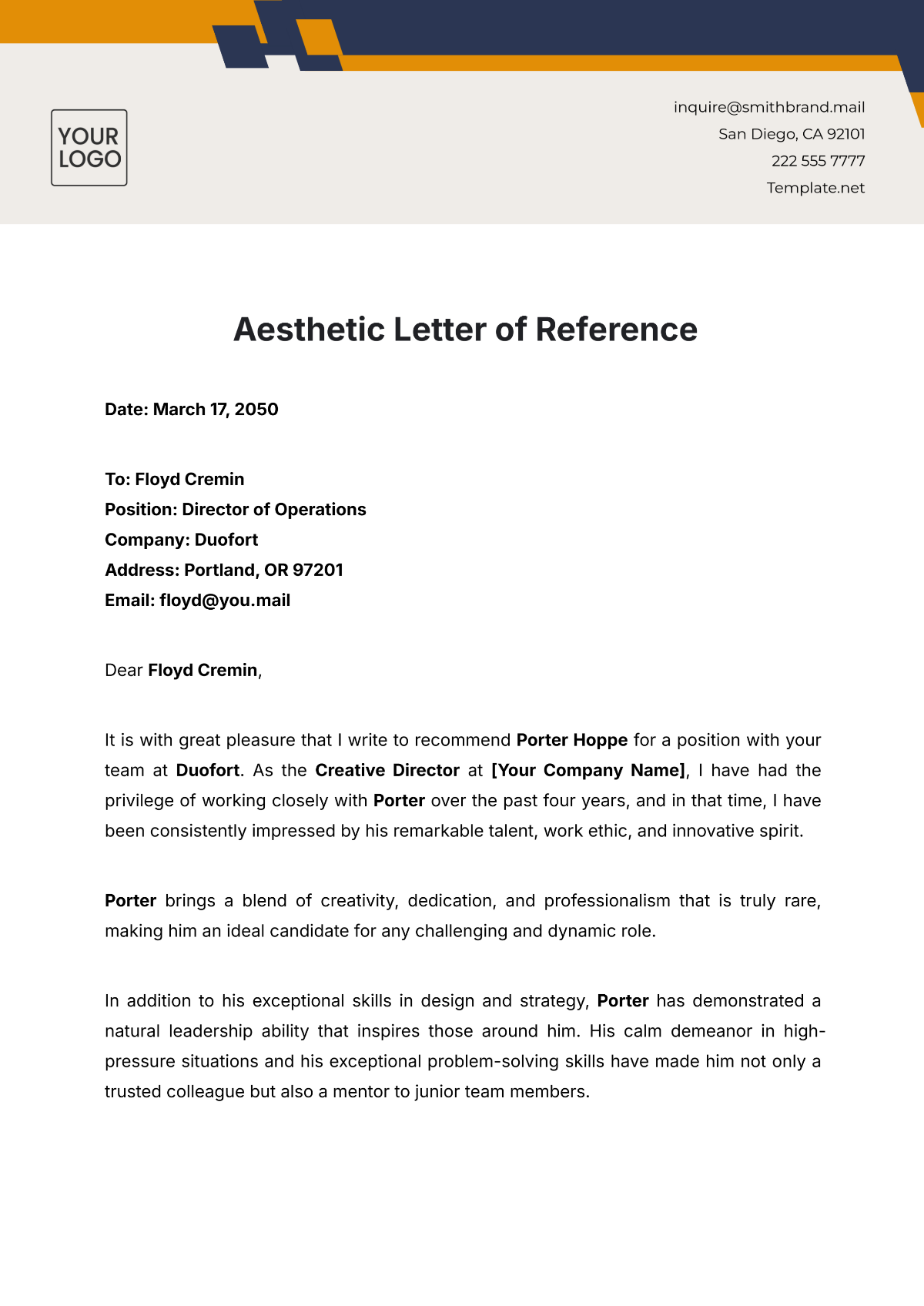 Aesthetic Letter of Reference Template - Edit Online & Download