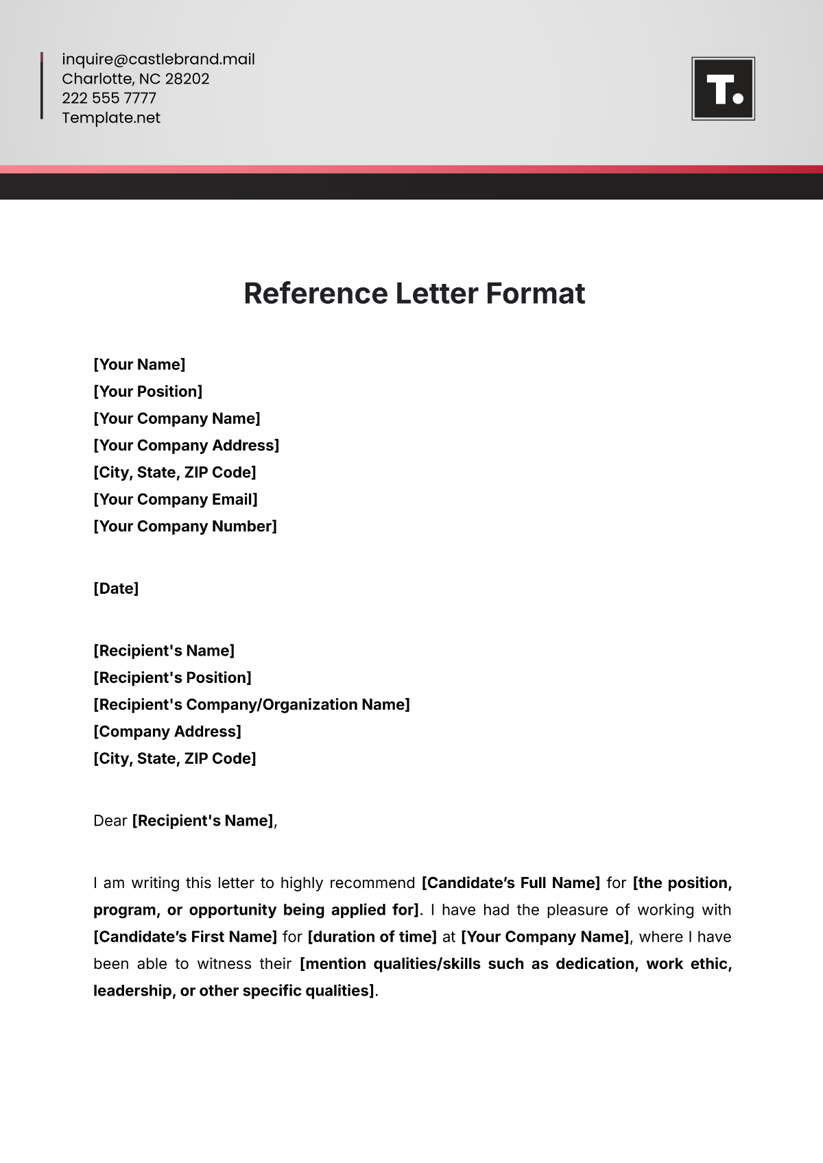 Reference Letter Format Template - Edit Online & Download