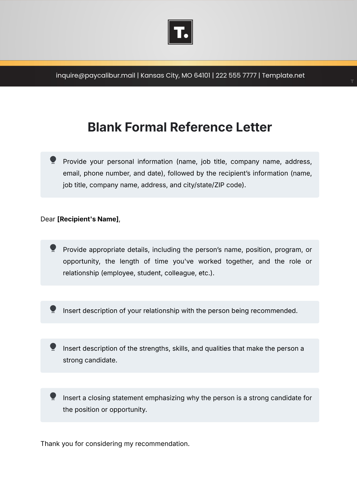 Blank Formal Reference Letter Template - Edit Online & Download