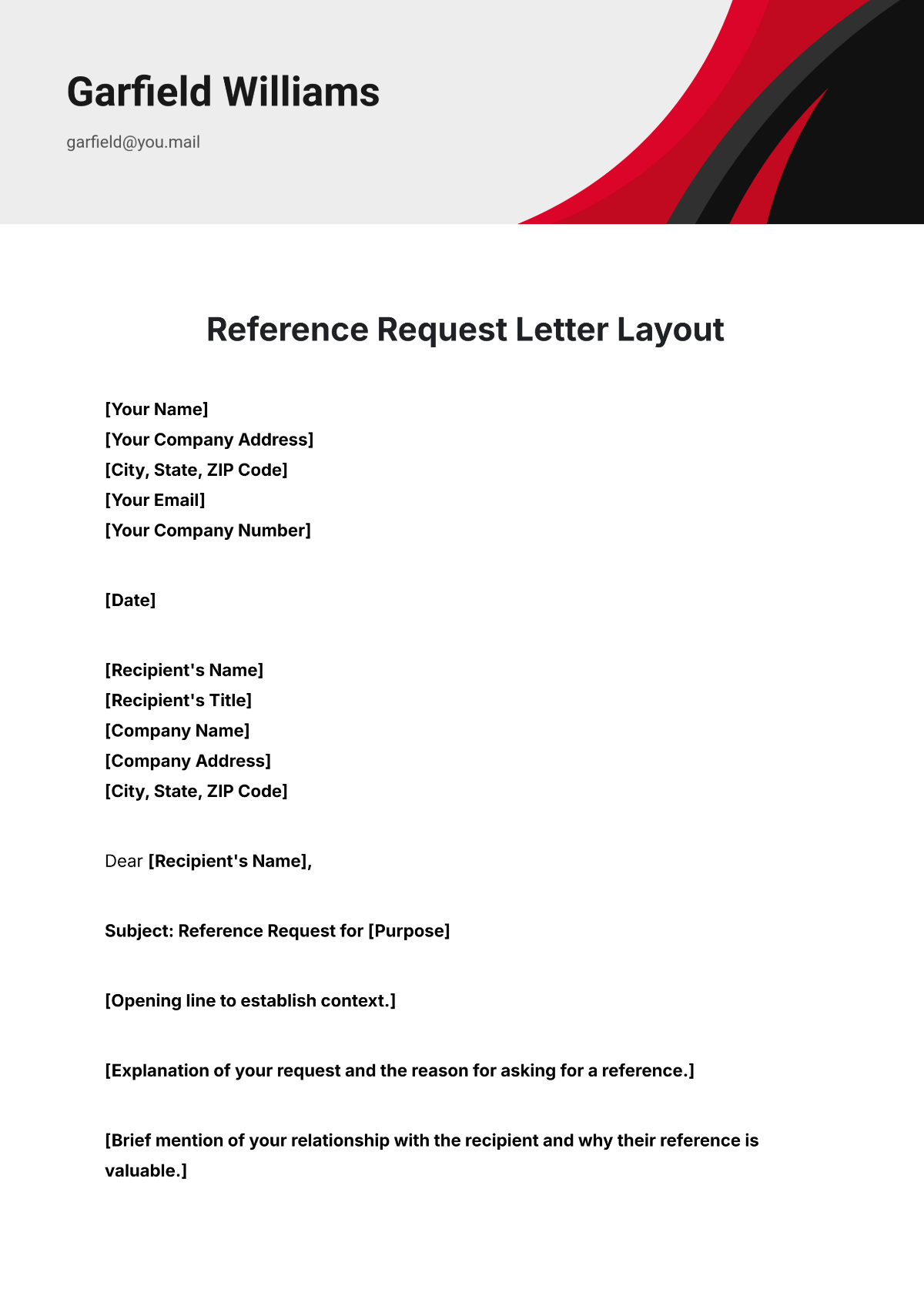 Reference Request Letter Layout Template - Edit Online & Download