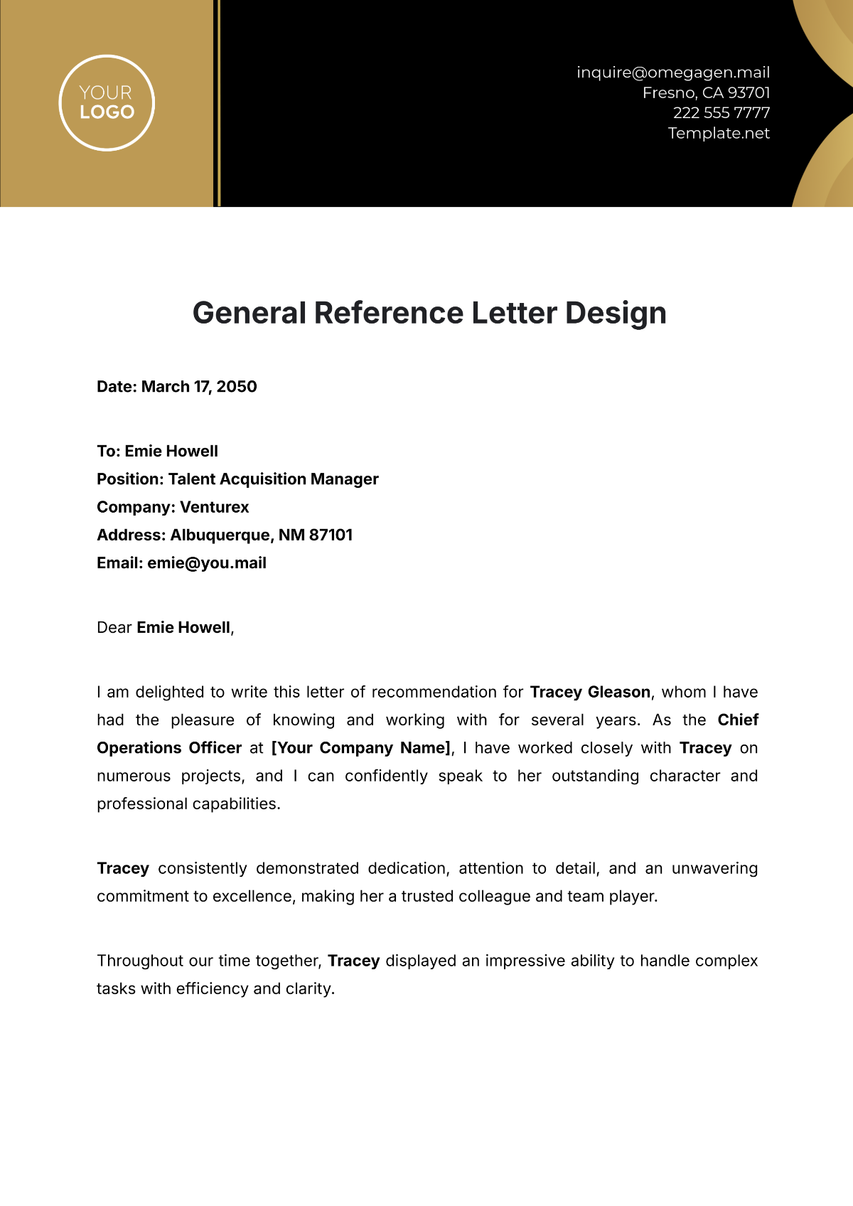 General Reference Letter Design Template - Edit Online & Download