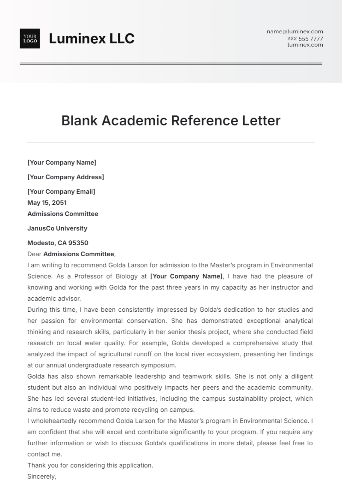 Blank Academic Reference Letter Template - Edit Online & Download