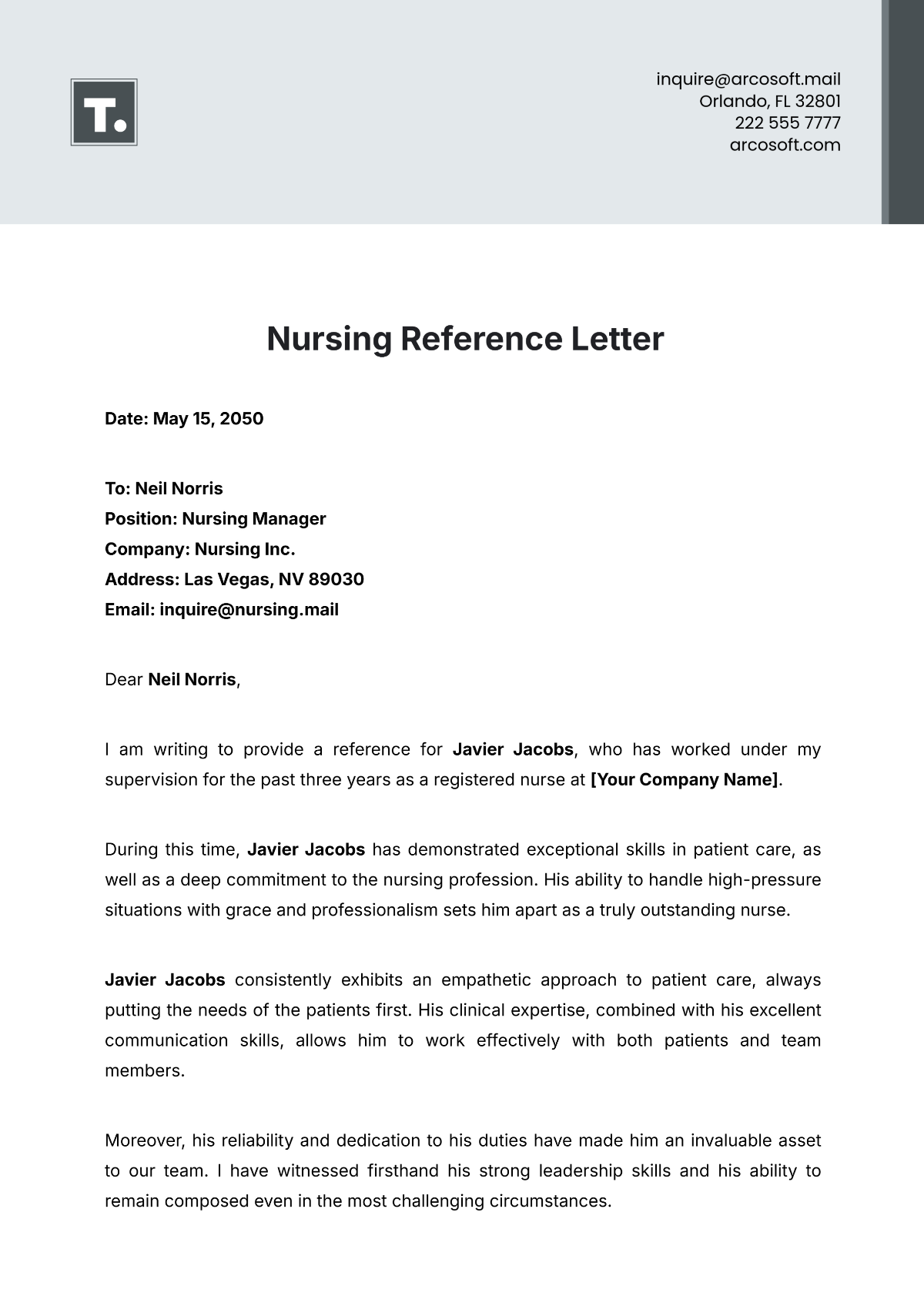 Nursing Reference Letter Template - Edit Online & Download