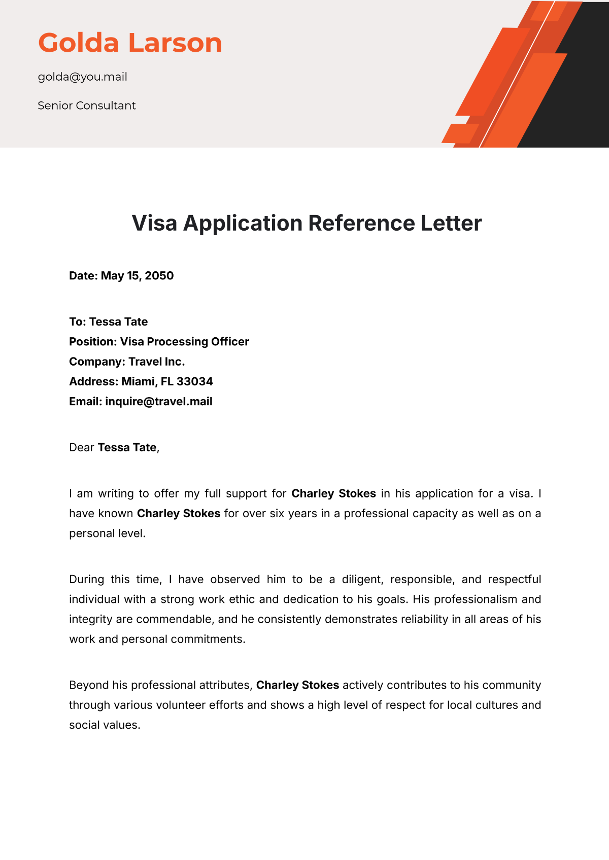 Visa Application Reference Letter Template - Edit Online & Download