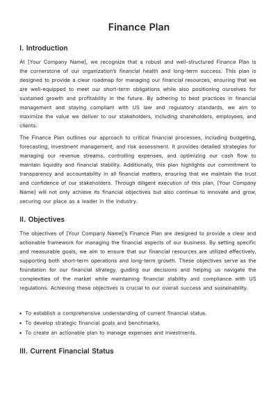 Free Finance Plan Template to Edit Online