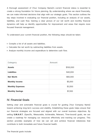Free Finance Plan Template to Edit Online